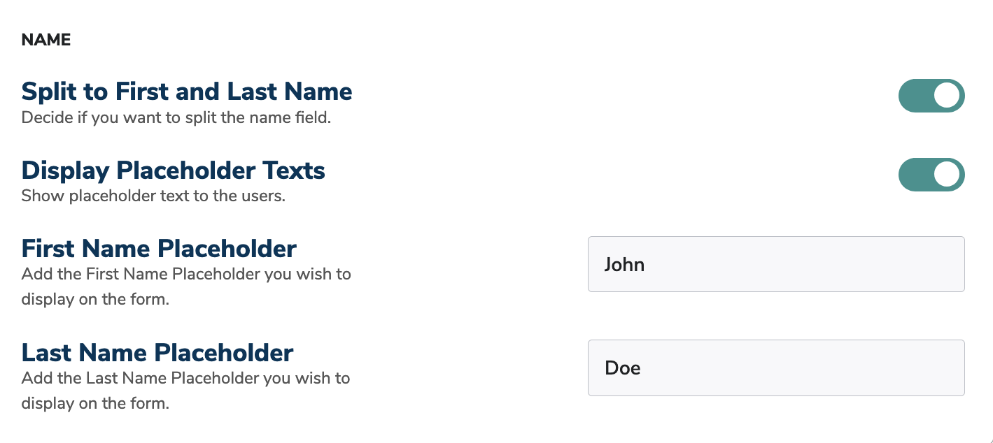 Forms Name Field Forms Name Field
