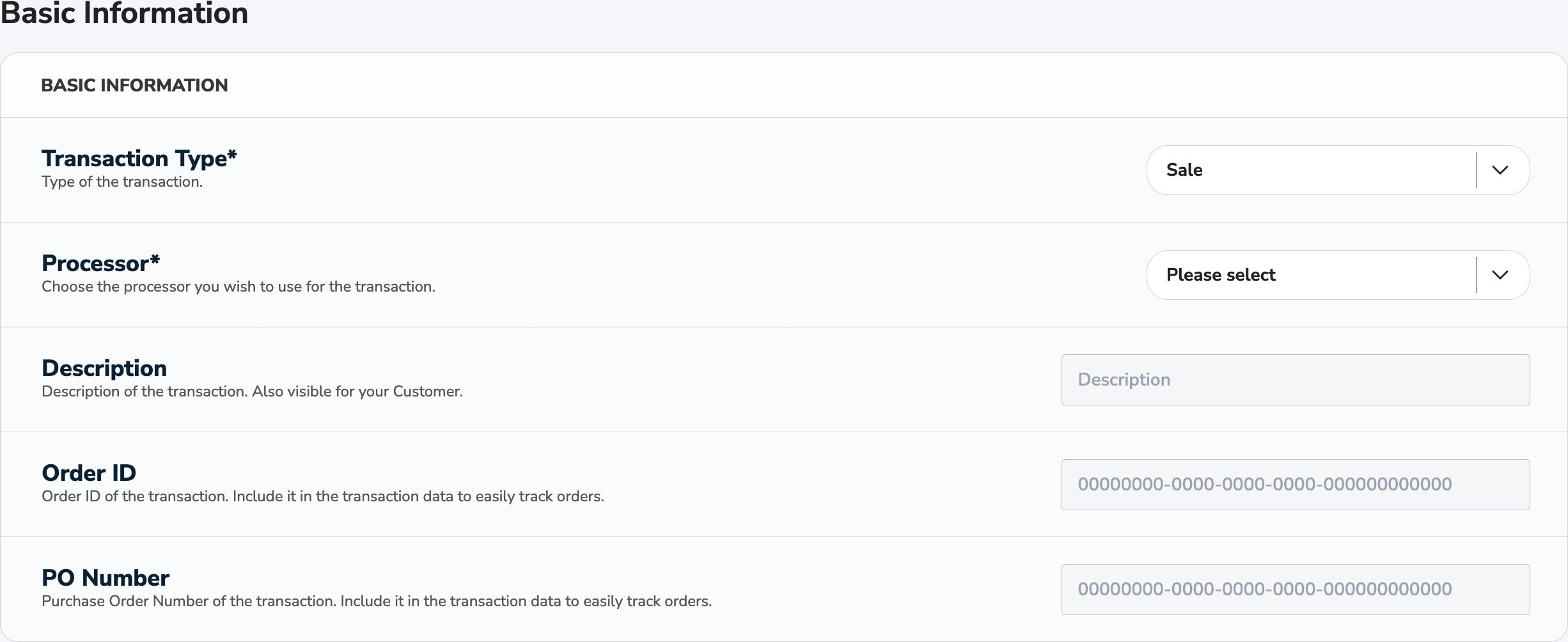 Virtual Terminal Basic Information Tab